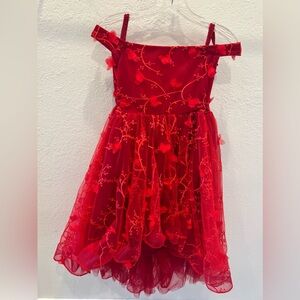Girl Red Floral Embroidered Dress